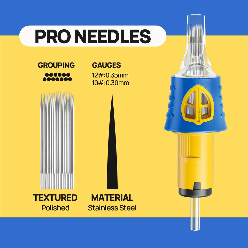 ES SHIELD Tattoo Needle Cartridges 50pc Assorted Set – Standard #12, 3RL, 5RL, 7RL, 9RL, 5RS, 9RS, 15M1, 21M1, 15RM, 21RM for Tattoo Pens