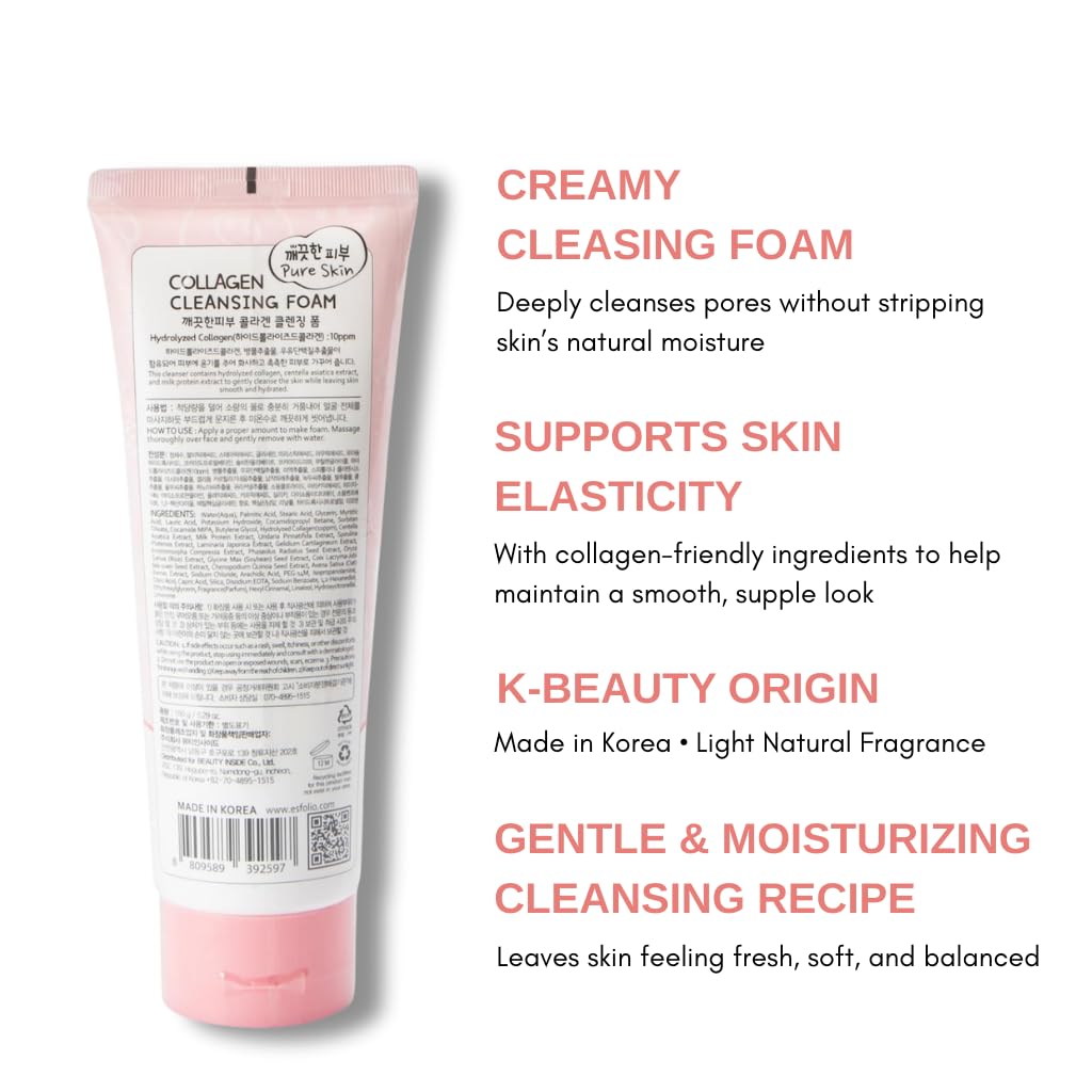 Esfolio Collagen Cleansing Foam – Hydrating Foaming Cleanser with Centella & Milk Protein (150ml)