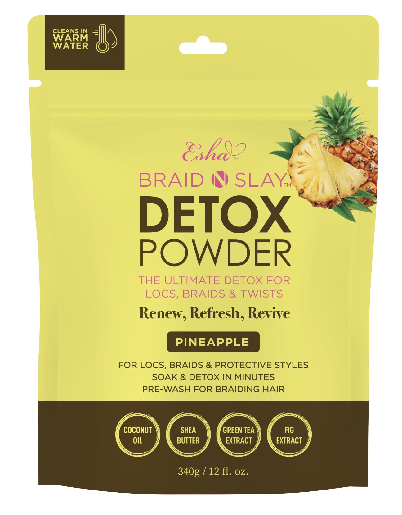 Esha Braid N Slay Detox Powder – Scalp Cleanser for Braids, Locs & Twists | 340g Pineapple