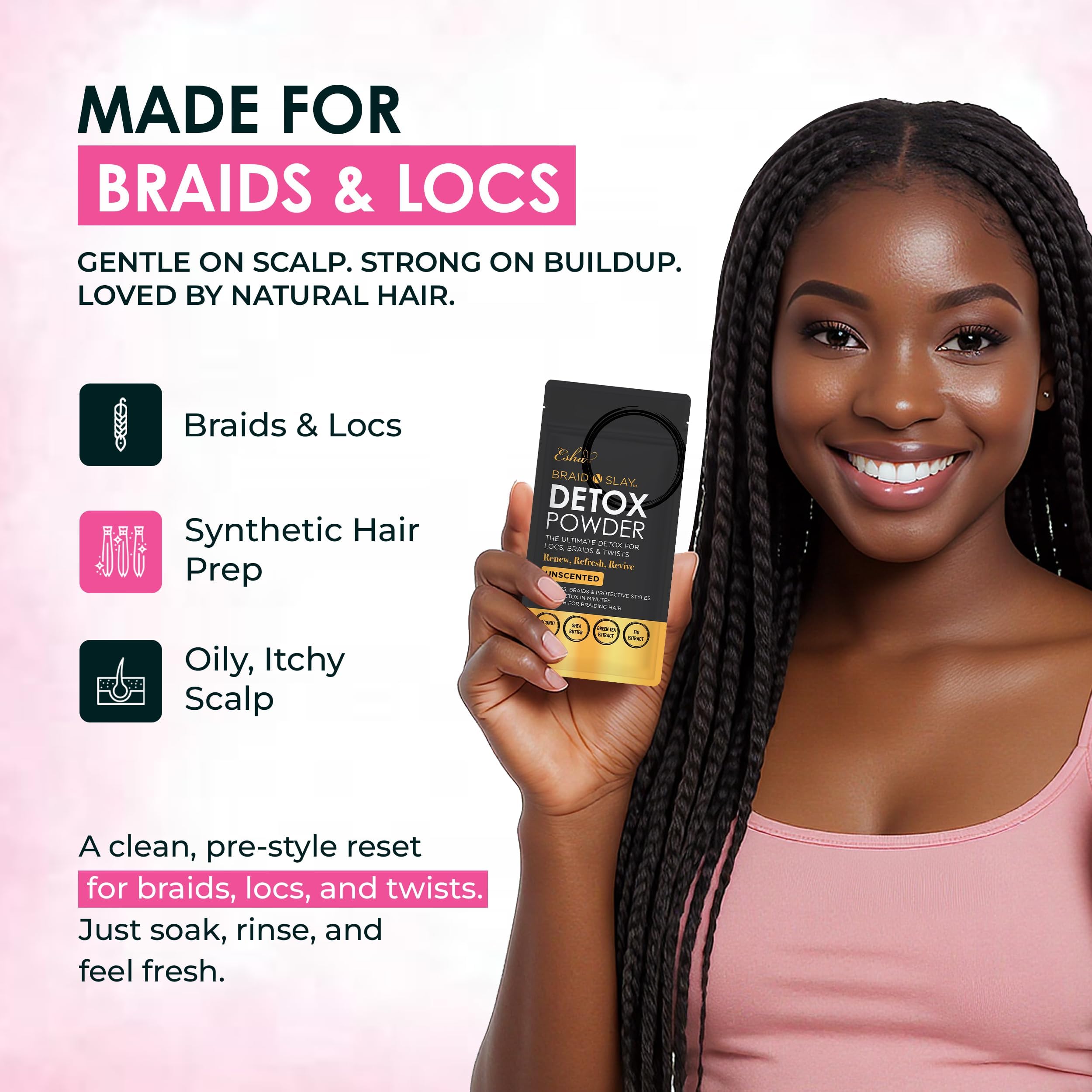 Esha Braid N Slay Detox Powder – Scalp Cleanser for Braids, Locs & Twists (Pineapple) – 907g