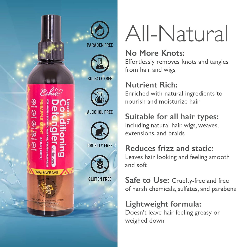 Esha Wig & Weave Leave-In Conditioner & Detangler Spray – 8.8 oz, Pineapple Scent, Sulfate-Free
