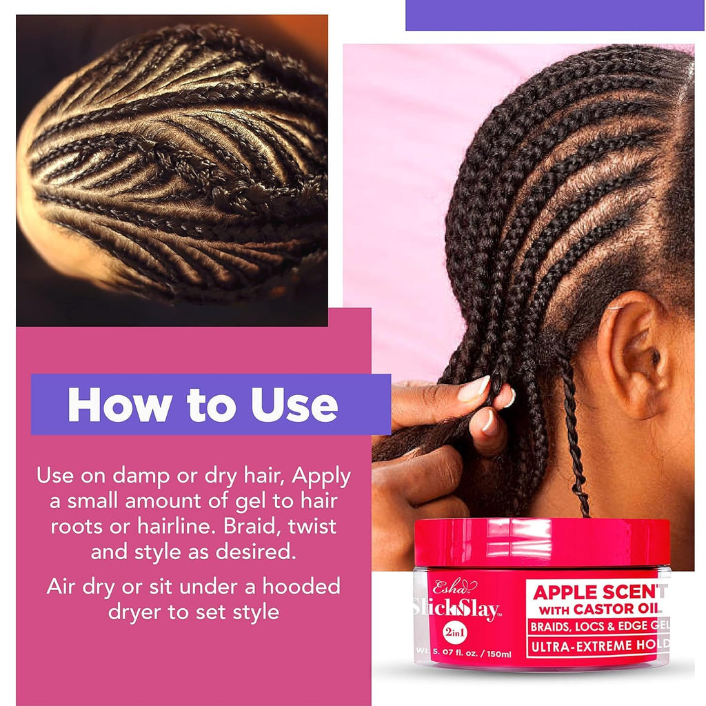 Esha Slick N Slay Braiding Gel – Ultra Hold & Hydration for Braids, Twists, Locs | Melon Infused, 5oz
