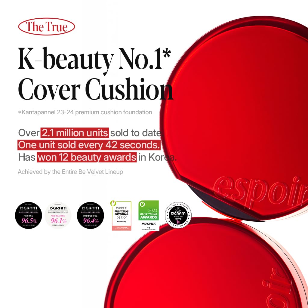 Espoir Be Velvet Cushion Foundation #40.5 Deep Olive | Long-Lasting, Oxidation-Resistant Coverage