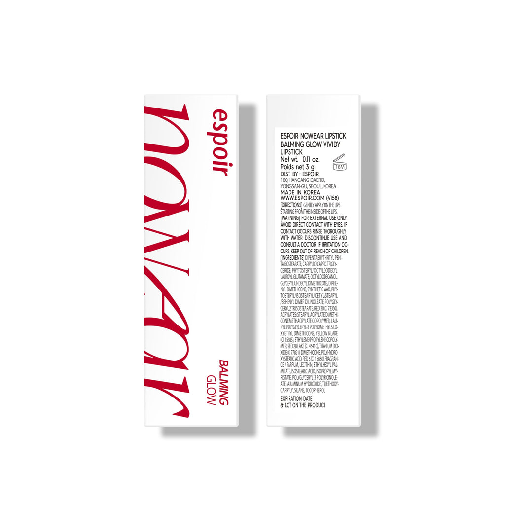 Espoir Nowear Balming Glow Lipstick #1 Vividy 0.1oz | Lightweight Moisturizing Lip Color, Long-Lasting, Non-Sticky | Vegan & Cruelty-Free | Korean Lip Makeup