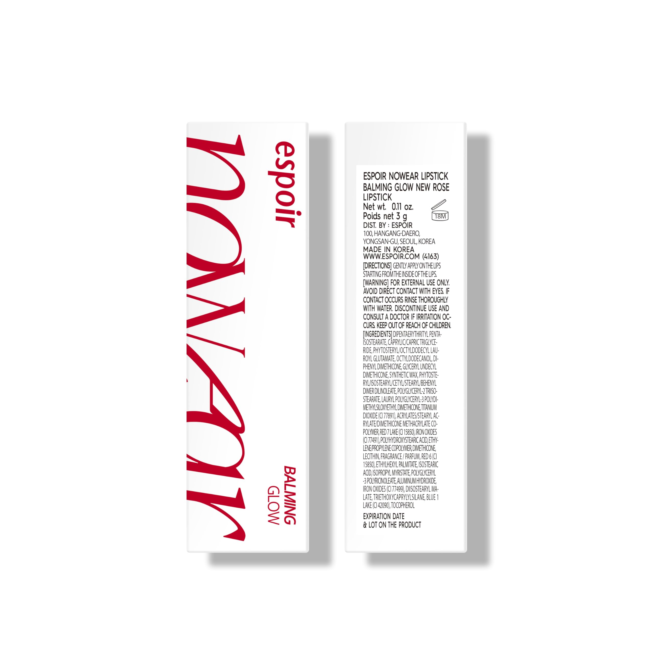 Espoir Nowear Balming Glow Lipstick #6 New Rose 0.1oz | Lightweight Moisturizing Lip Color | Vegan Cruelty-Free