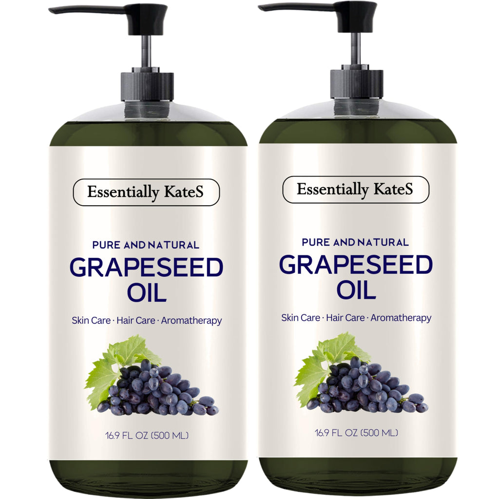Essentially KateS Grapeseed Oil 33.8 Fl Oz Pack of 2 x 16.9 Fl Oz - 100% Pure & Natural, Cold Pressed