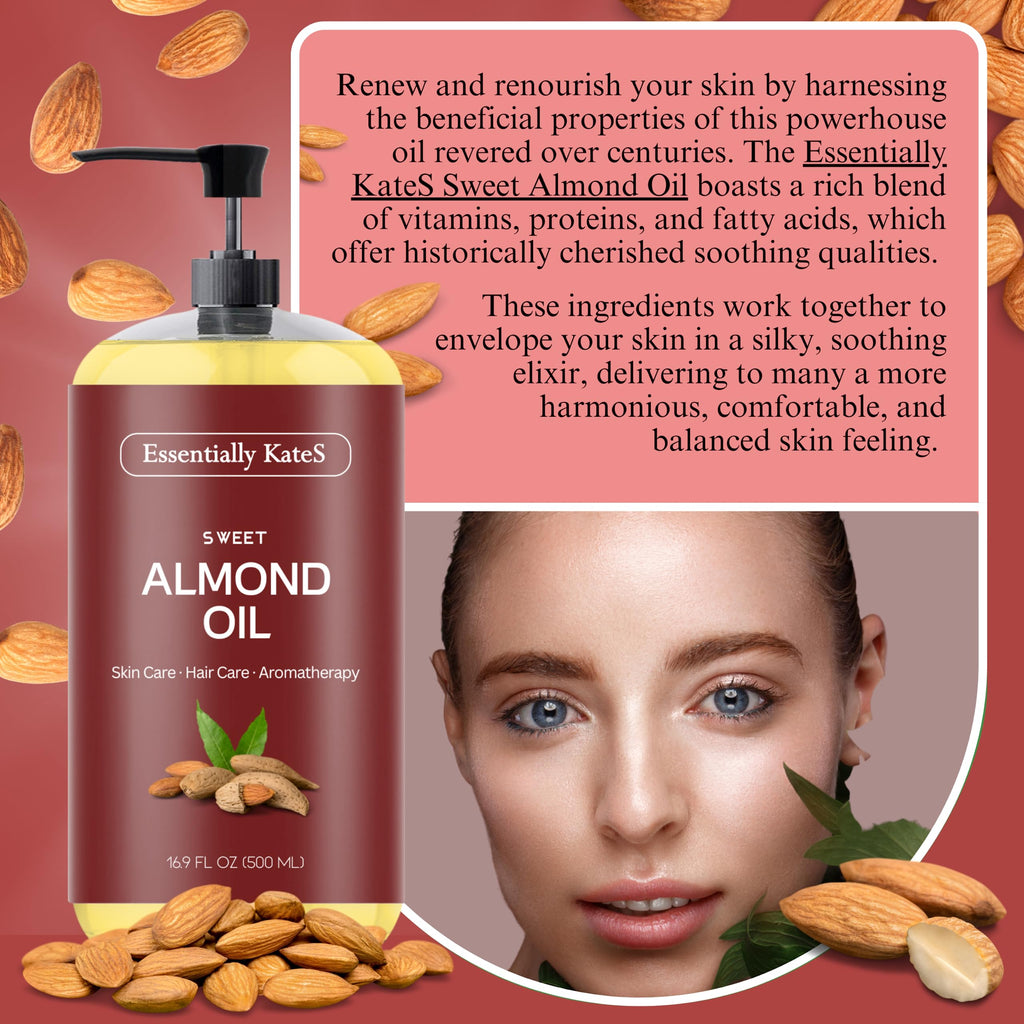 Essentially KateS Sweet Almond Oil – 33.8 Fl Oz (Pack of 2) | 100% Pure & Natural