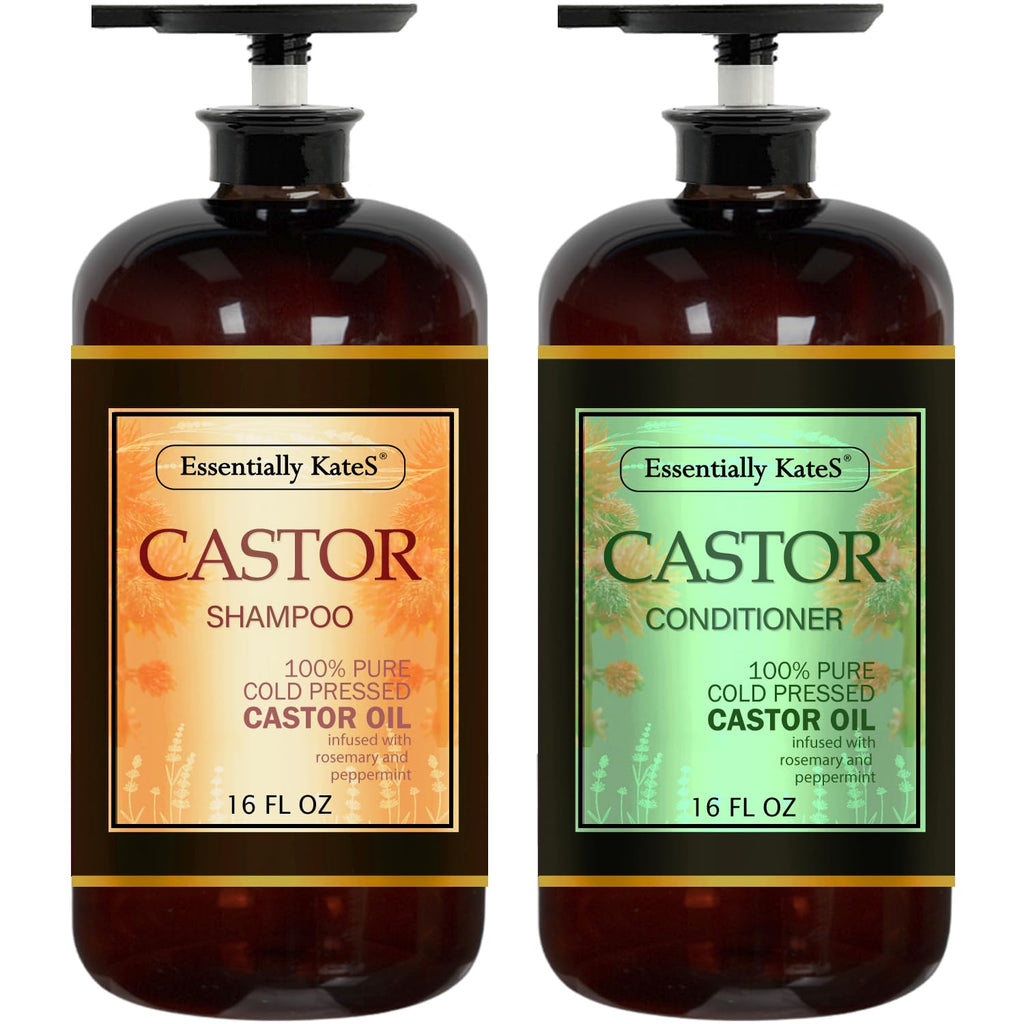 Essentially KateS Castor Oil Rosemary Mint Shampoo & Conditioner Set – 16 oz x 2, Sulfate Free