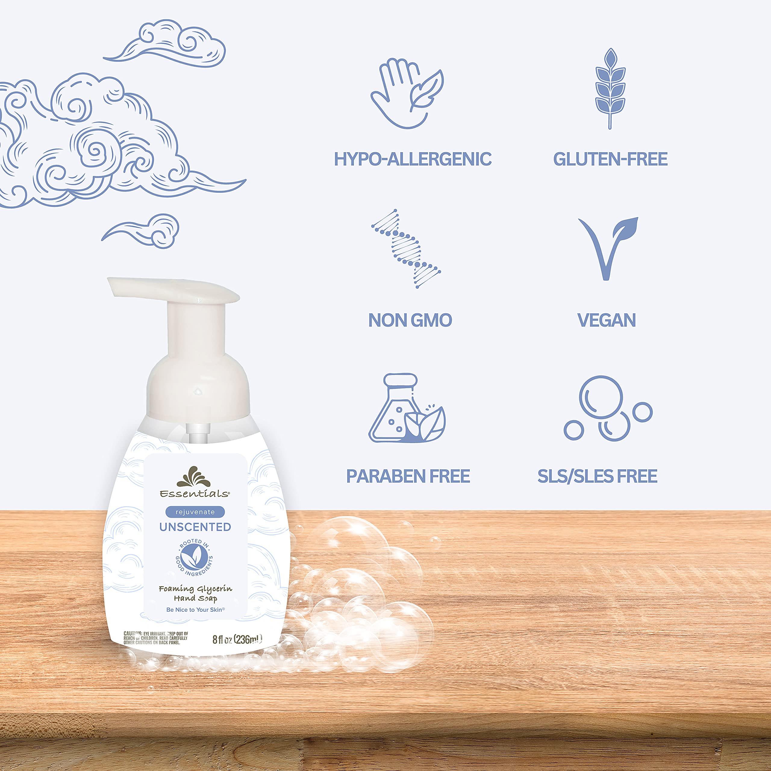 Essentials Foaming Glycerin Hand Soap, Unscented – 2 x 8oz
