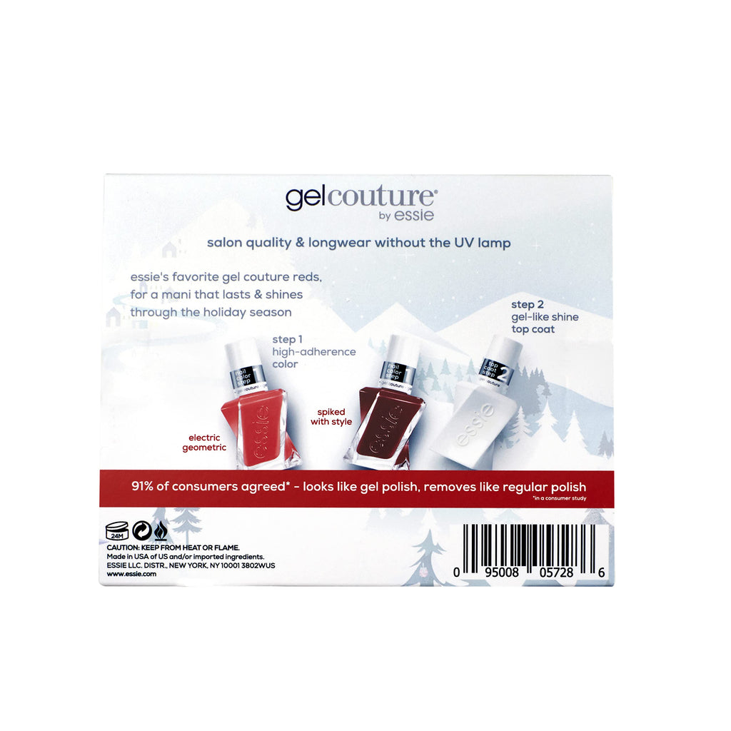 essie Gel Couture Holiday Longwear Nail Polish Set – The Express: Reds That Shine (3-Piece, 8-Free, Vegan)
