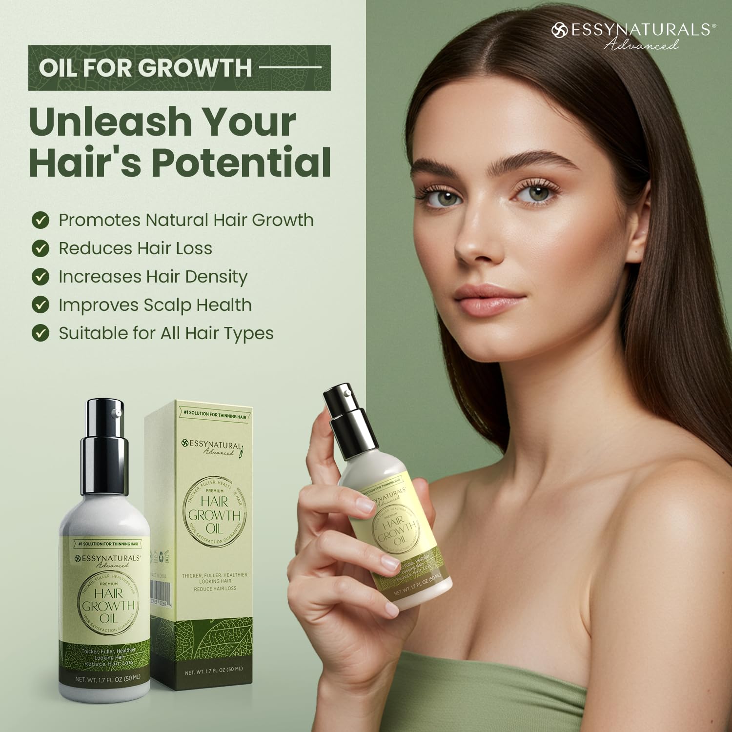 EssyNaturals Advanced Hair Growth Oil with Biotin – Caffeine & Castor Oil for Fuller, Thicker, Longer Hair