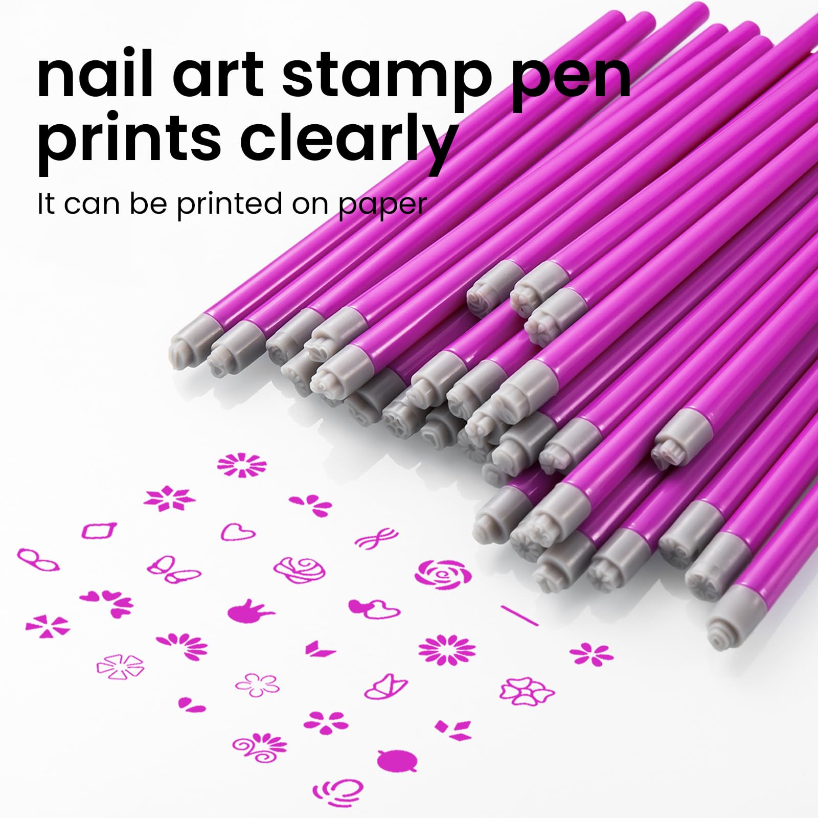 ESUOHYM Nail Art Stamp Pen Set – 15-Pattern Butterfly & Flower Nail Stamper, For Beginner DIY Manicure (Rose Red, Large Pack)