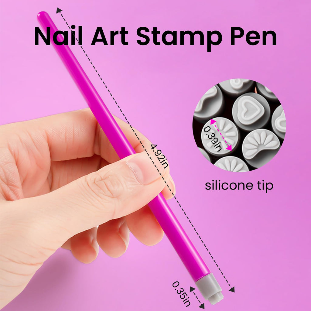 ESUOHYM Nail Art Stamp Pen Set – 15-Pattern Butterfly & Flower Nail Stamper, For Beginner DIY Manicure (Rose Red, Large Pack)