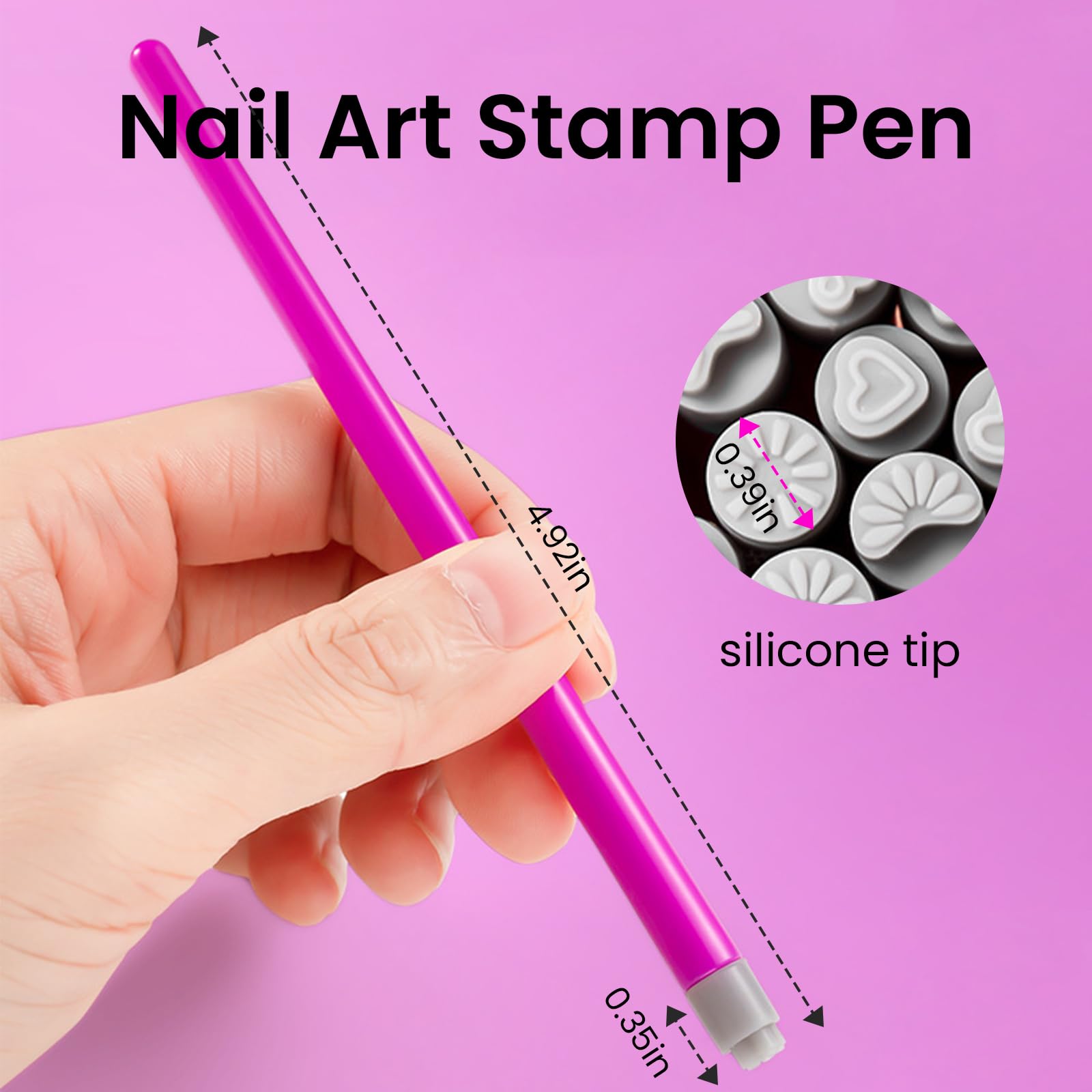 ESUOHYM Nail Art Stamp Pen Set – 15-Pattern Butterfly & Flower Nail Stamper, For Beginner DIY Manicure (Rose Red, Large Pack)