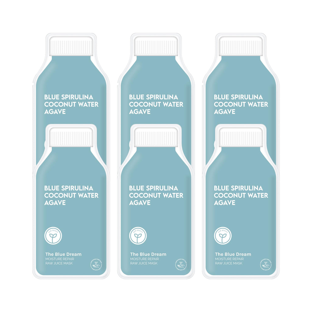 ESW Beauty The Blue Dream – Moisture Repair Raw Juice Face Mask (6-Pack) | Hydration with Blue Spirulina, Coconut Water & Agave