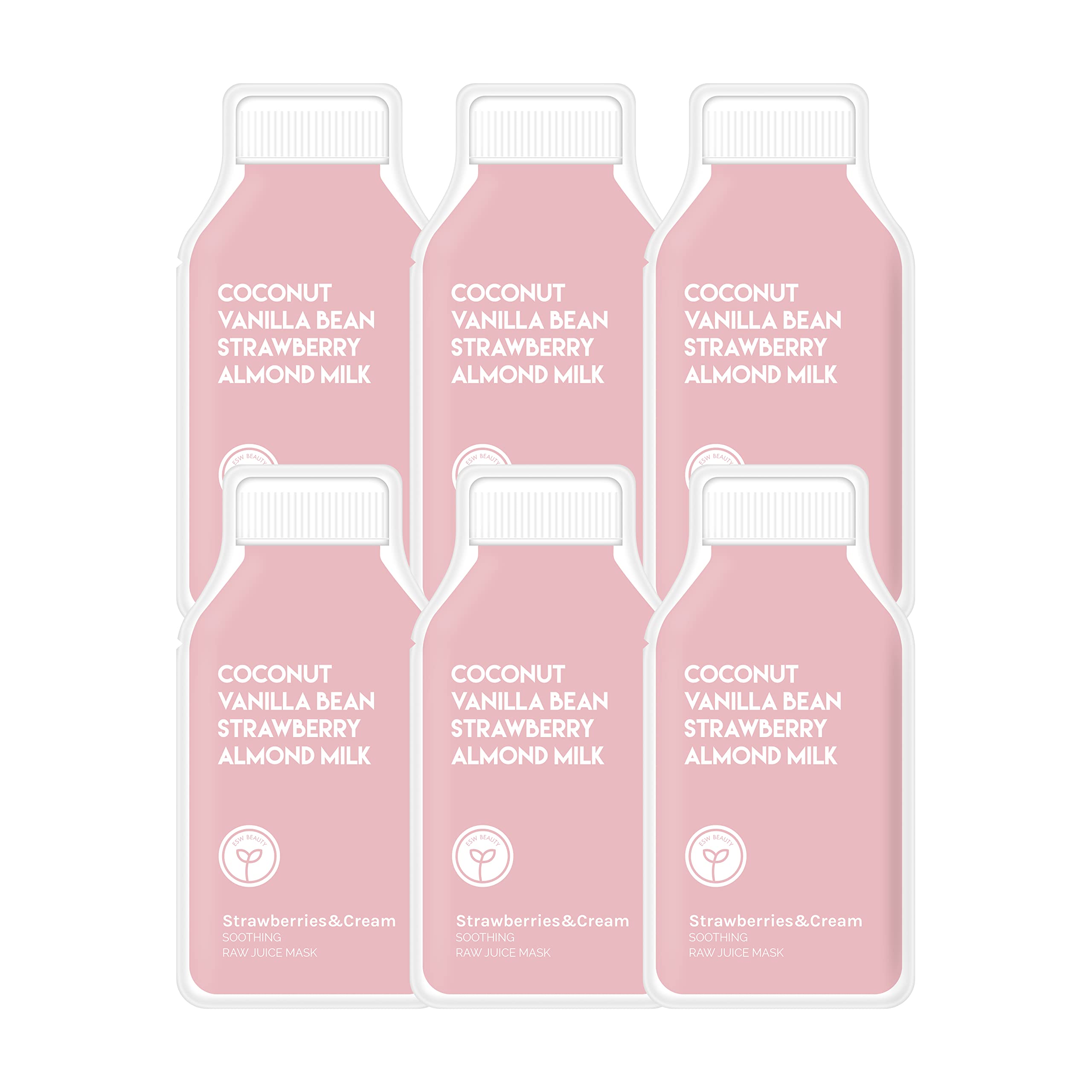 ESW Beauty Strawberries & Cream – Soothing Raw Juice Face Mask (6-Pack) for Sensitive Skin