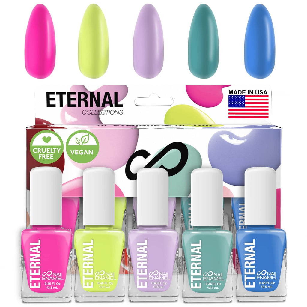 Eternal 5-Color Nail Polish Set – Pink, Green, Blue, Yellow, Purple | Quick-Dry, Non-Toxic, Made in USA