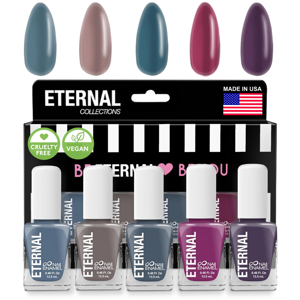Eternal Blue Nail Polish Set – 5-Piece Dark Elegant Collection, Quick Dry & Long-Lasting, Made in USA
