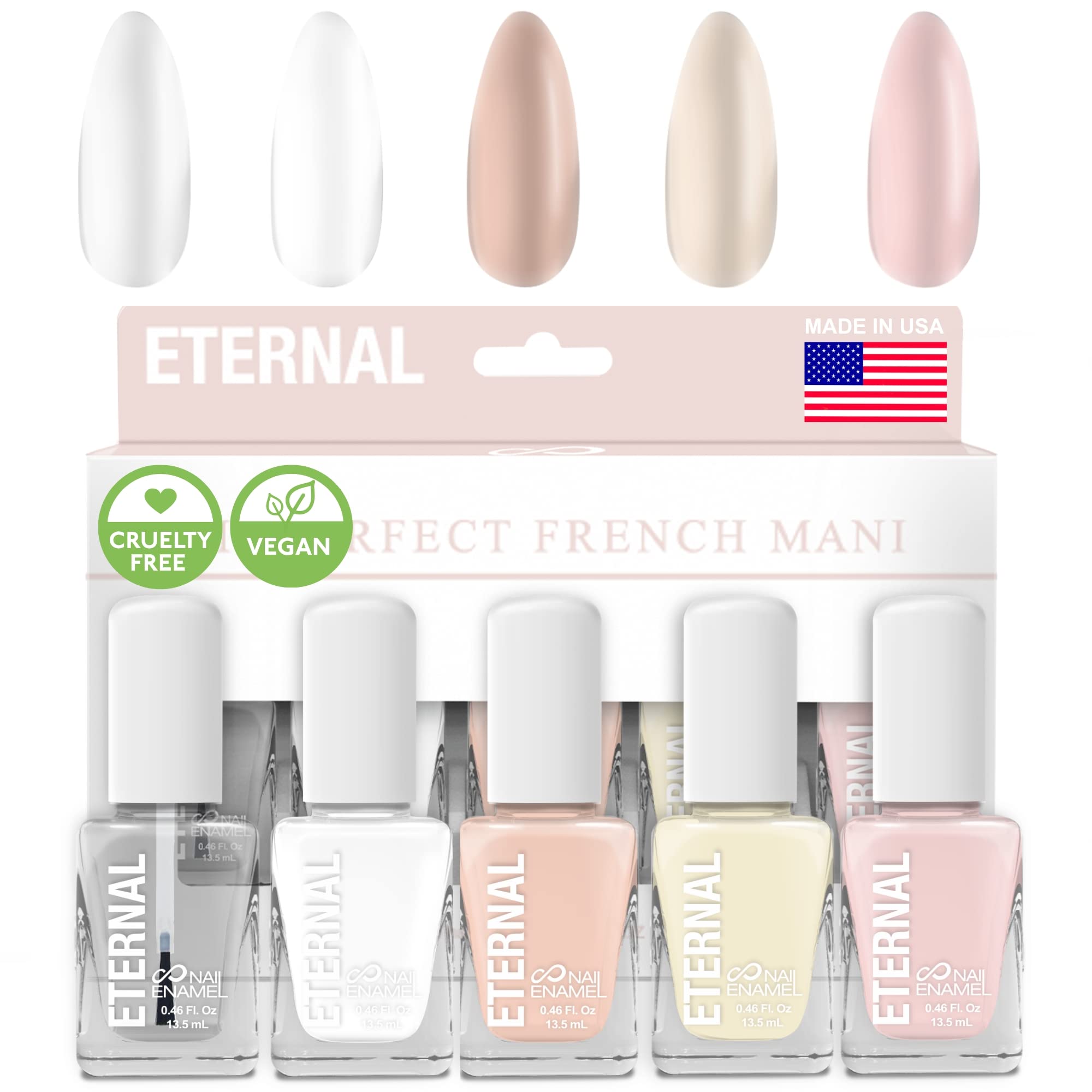 Eternal Et Voila White French Nail Polish Set – 5-Piece, Quick-Dry, Made in USA (13.5mL each)
