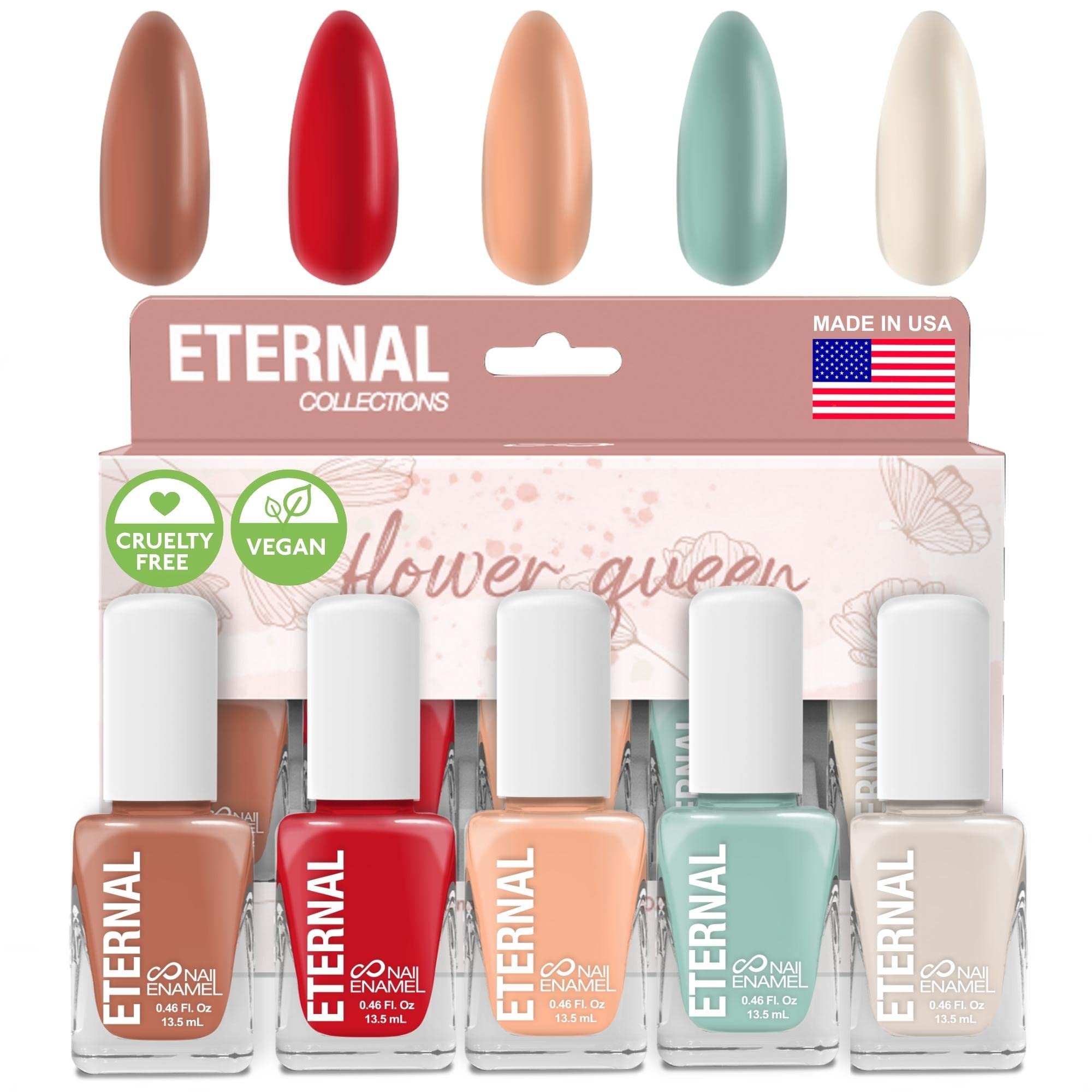 Eternal Flower Queen Pastel Nail Polish Set – 5-Piece Quick-Dry, USA Made (13.5mL Each)