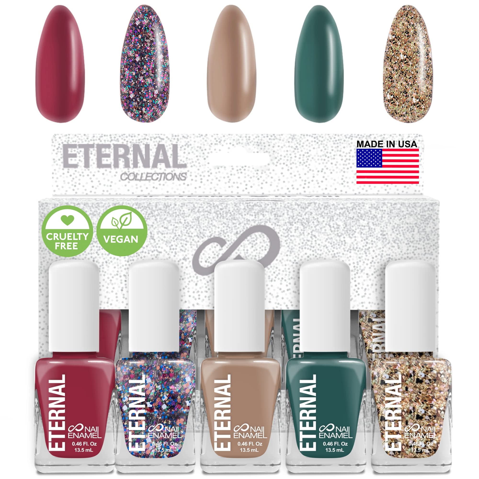 Eternal Glitter Nail Polish Set – CHEERS (Set of 5) Gold Nail Polish Kit for Women | Long-Lasting & Quick-Dry | Made in USA