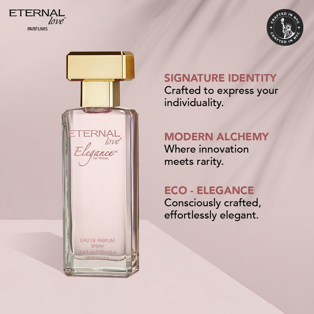 Eternal Love Elegance for Women – Long-Lasting Eau de Parfum Spray (3.4 oz) with Peach, Jasmine & Sandalwood
