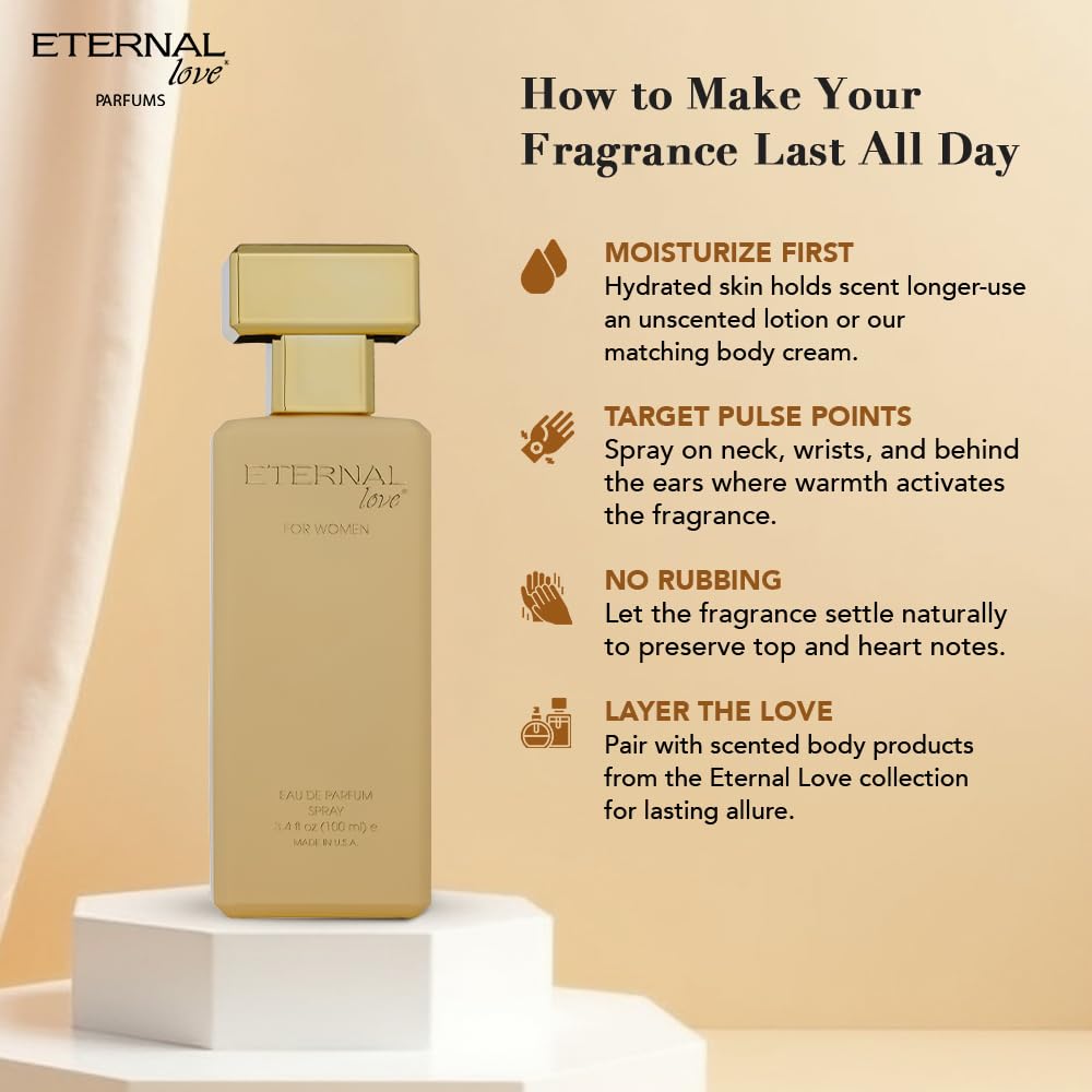 Eternal Love for Women - Long Lasting Floral EDP, 3.4oz - Peach & Sandalwood