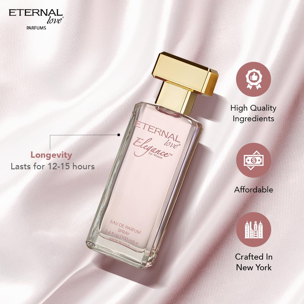 Eternal Love Elegance for Women – Long-Lasting Eau de Parfum Spray (3.4 oz) with Peach, Jasmine & Sandalwood