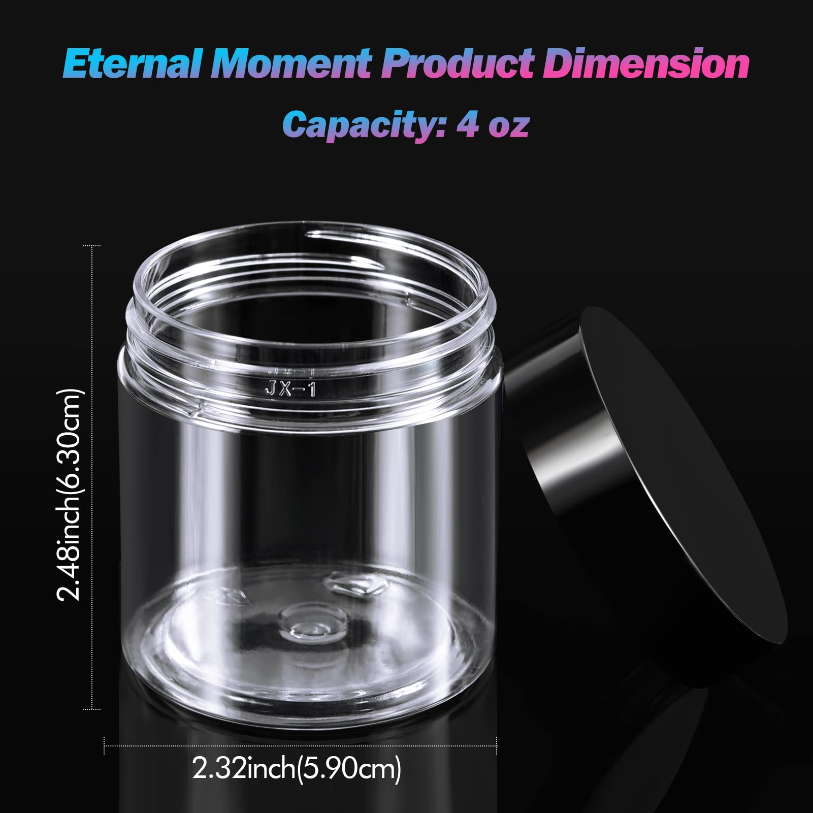 Eternal Moment 50-Pack 4oz Clear Jars with Black Lids – Leakproof Cosmetic Containers for Travel, Slime, and Samples