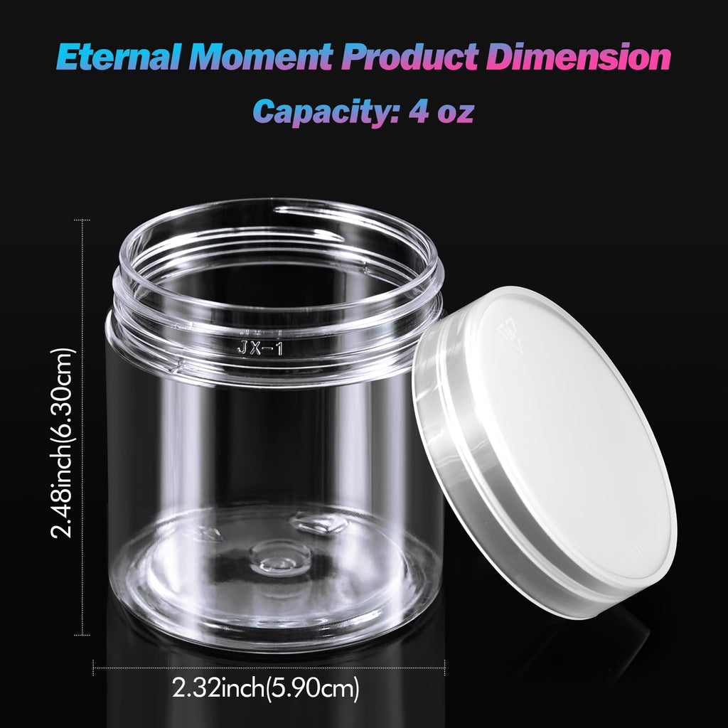 Eternal Moment 50 Pack 4 oz Jars with Clear Lids – BPA-Free PET, Slime Jars, Lotion, Cream, Makeup Storage