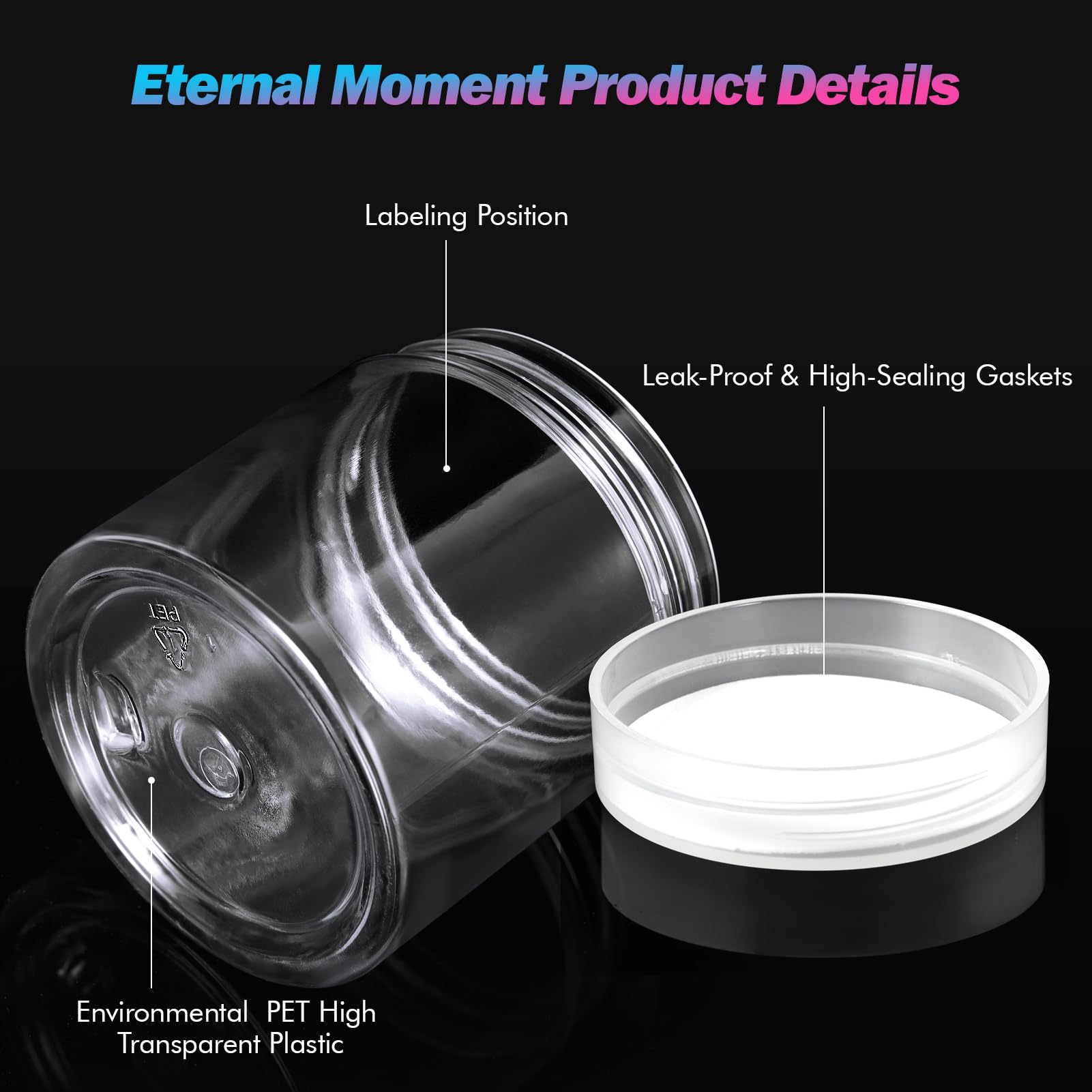 Eternal Moment 50 Pack 4 oz Jars with Clear Lids – BPA-Free PET, Slime Jars, Lotion, Cream, Makeup Storage