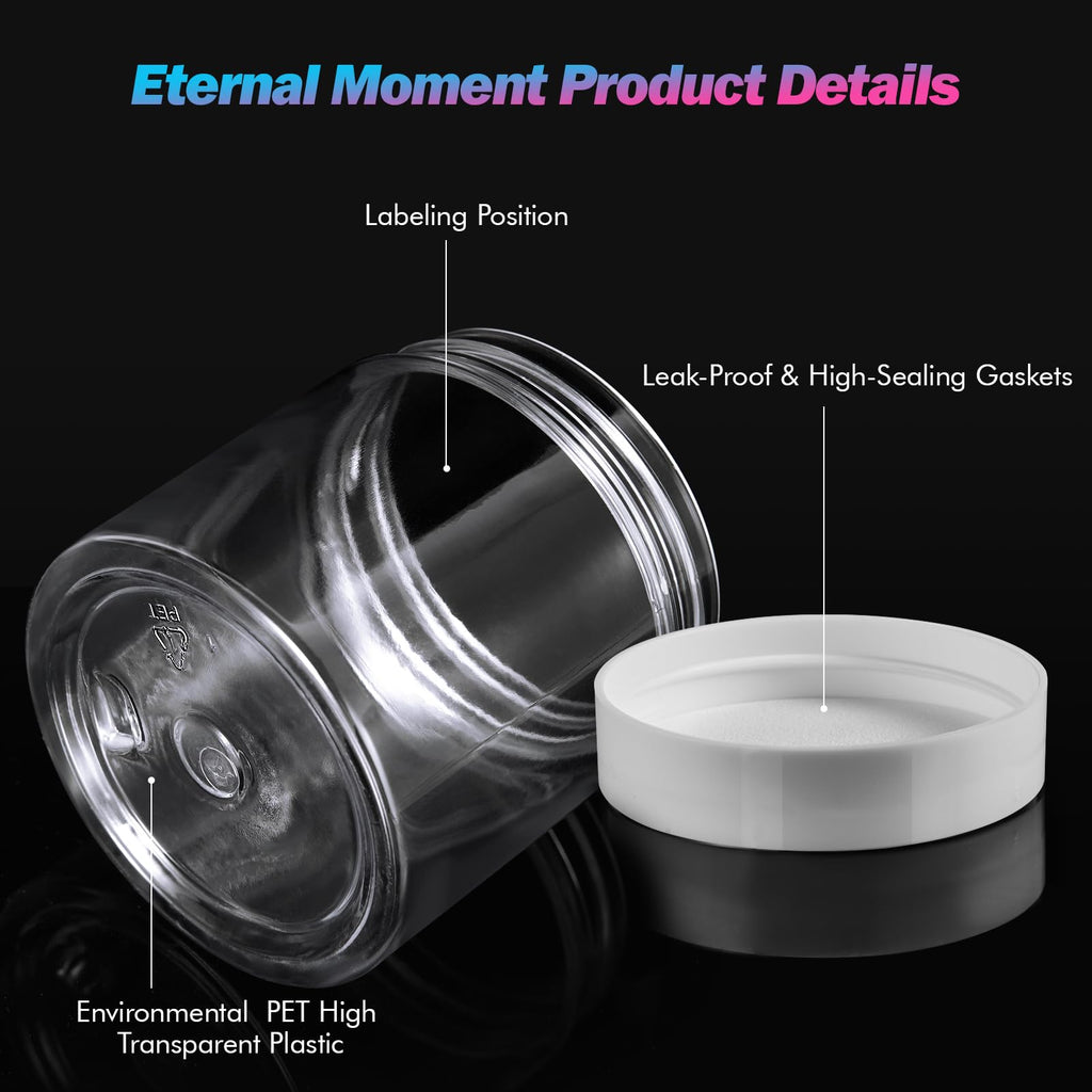 Eternal Moment 50-Pack 4oz Clear Plastic Jars with White Lids – Slime, Lotion, Cream & Makeup Containers