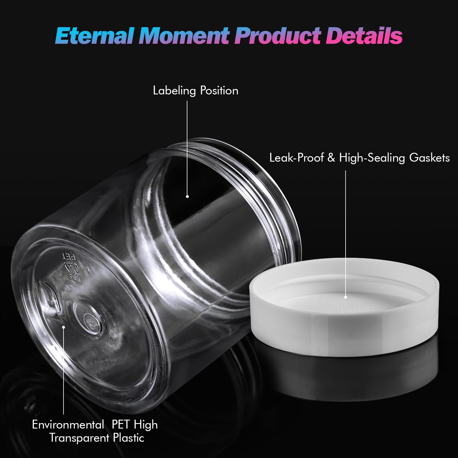 Eternal Moment 50-Pack 4oz Clear Plastic Jars with White Lids – Slime, Lotion, Cream & Makeup Containers