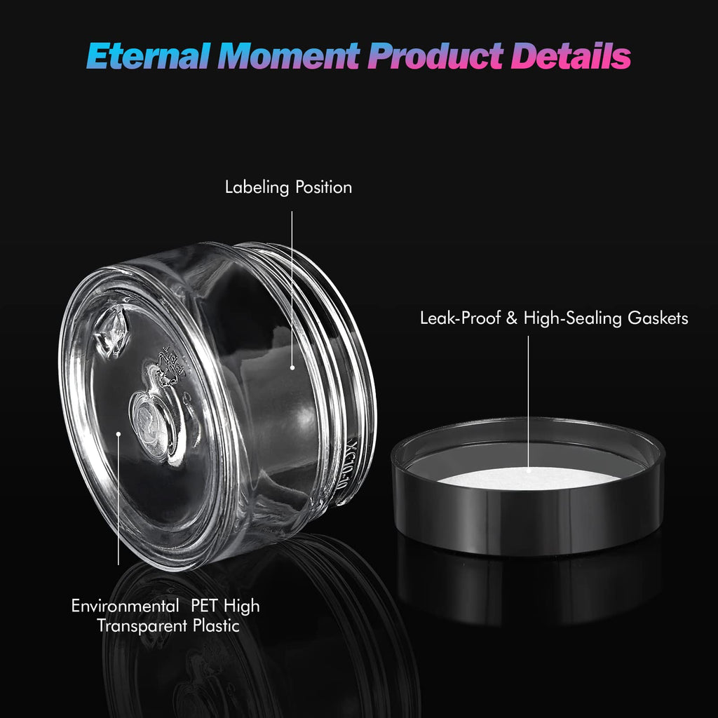 Eternal Moment 50 Pack 1oz Clear Plastic Jars with Lids – Cosmetic Containers & Slime Jars
