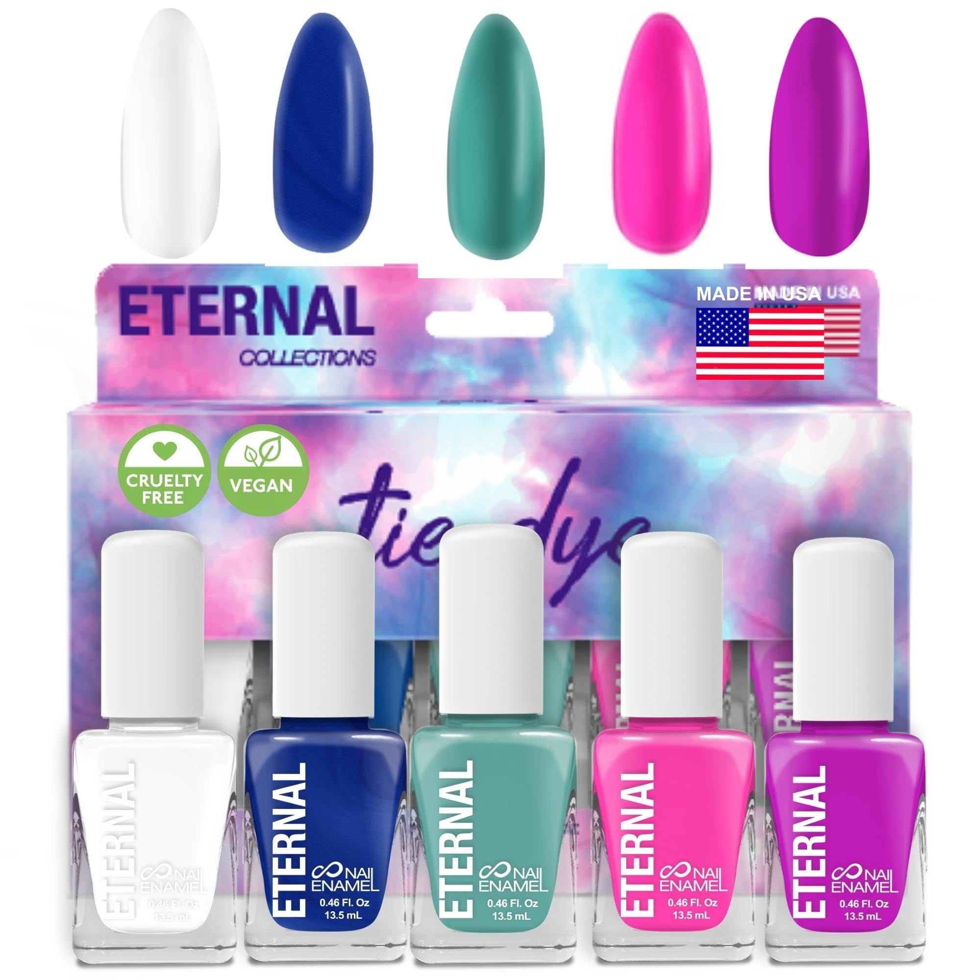 Eternal Nail Polish Set — 5-Piece Tie-Dye Kit, Long-Lasting, Quick-Dry, Cruelty-Free, Made in USA