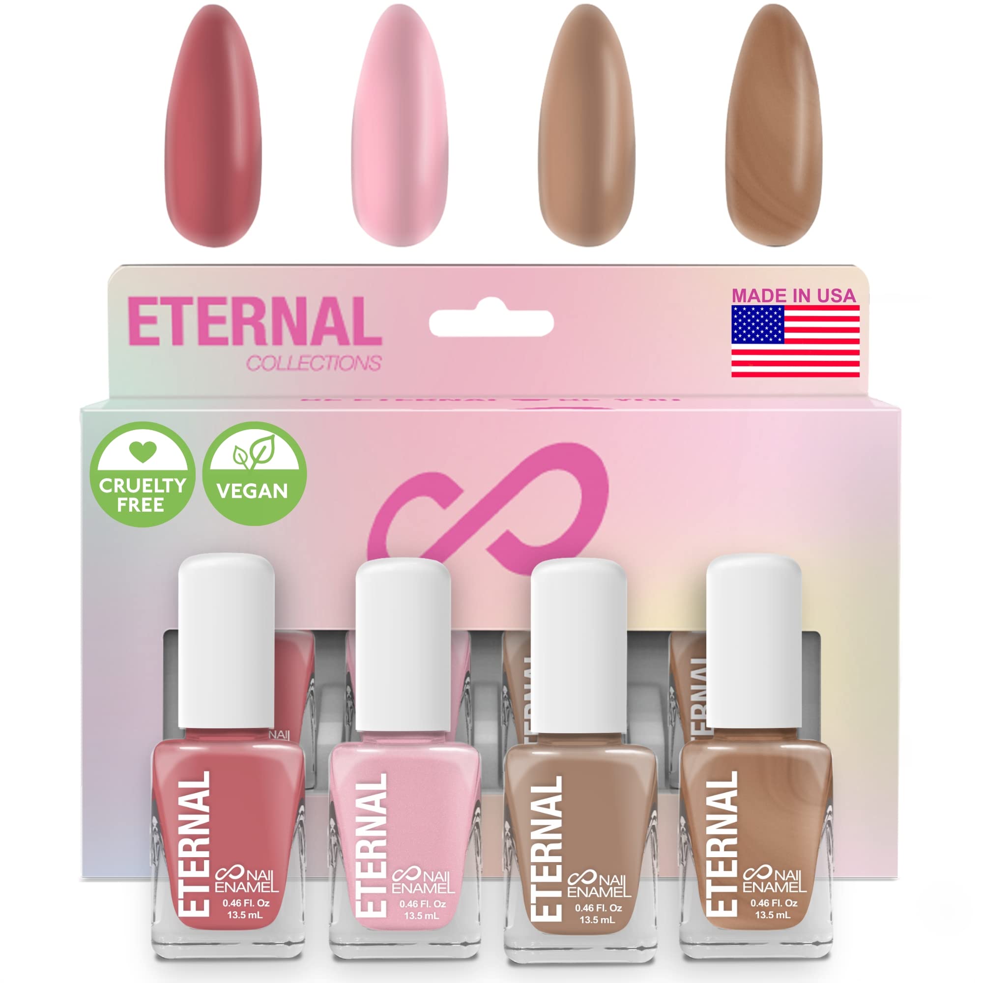 ETERNAL Nude Nail Polish Set for Women (NUDE ROSE GOLD) – 4-Piece Quick-Dry, Long-Lasting, Made in USA