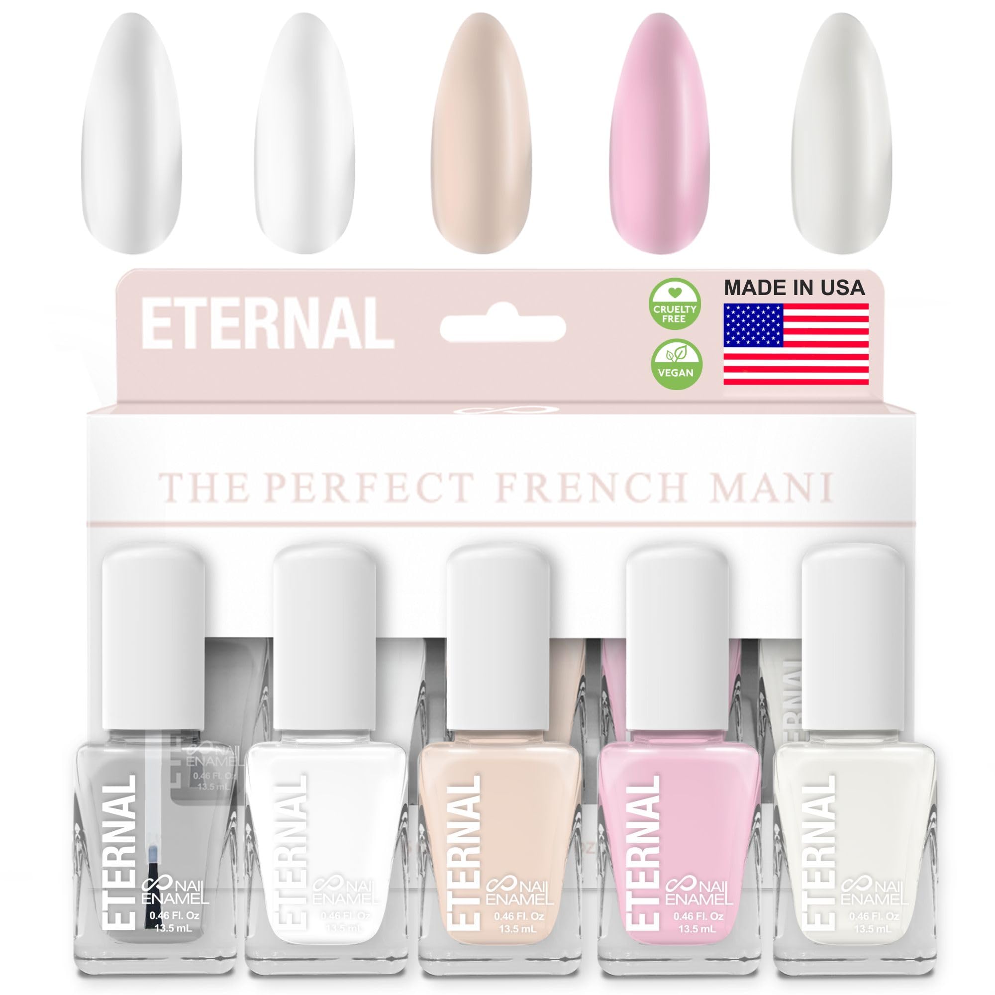Eternal White Nail Polish Set – OH LA LA (5-Piece), Non-Toxic, Quick-Dry, Made in USA