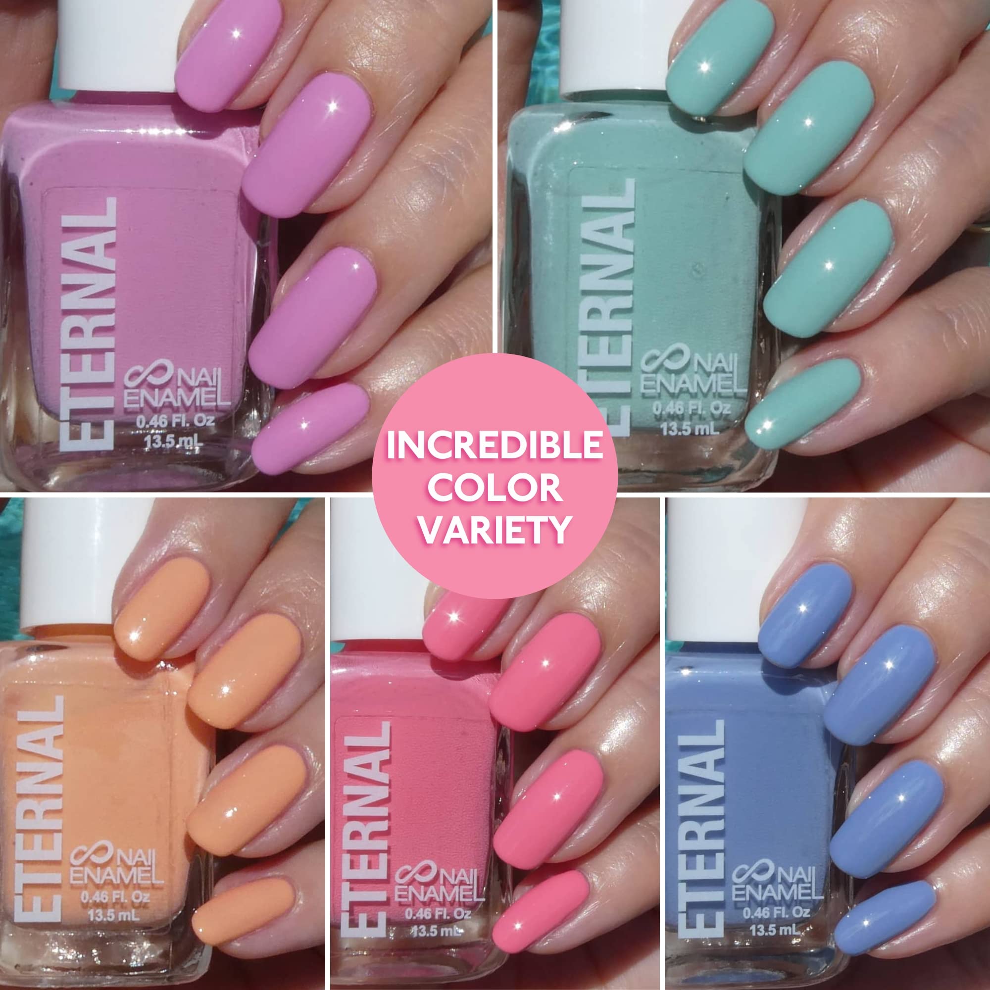 Eternal Pastel Nail Polish Set (Candy Pastels) – 5 Colors, Quick-Dry, Made in USA