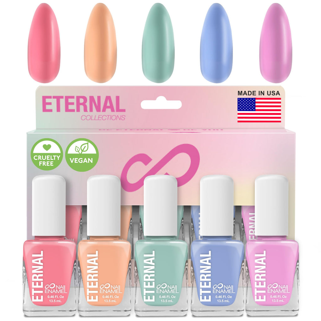 Eternal Pastel Nail Polish Set (Candy Pastels) – 5 Colors, Quick-Dry, Made in USA