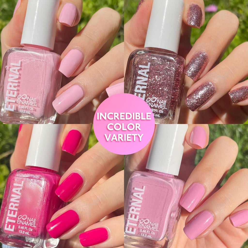Eternal Glitter Nail Polish Set – PINKY PROMISE (4 Colors), Quick-Dry & Long-Lasting, Made in USA