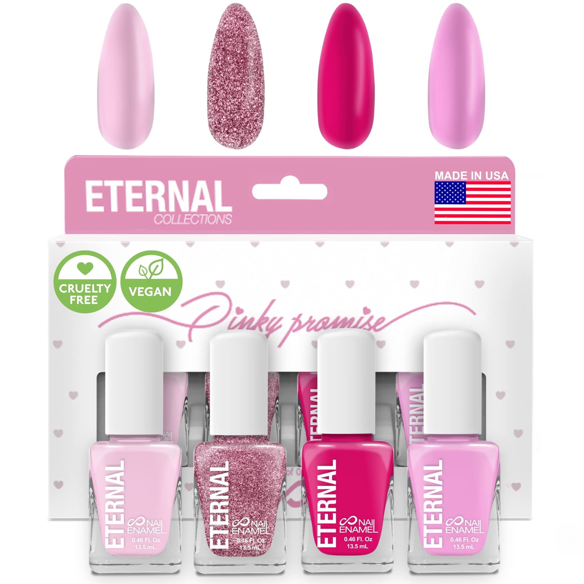 Eternal Glitter Nail Polish Set – PINKY PROMISE (4 Colors), Quick-Dry & Long-Lasting, Made in USA
