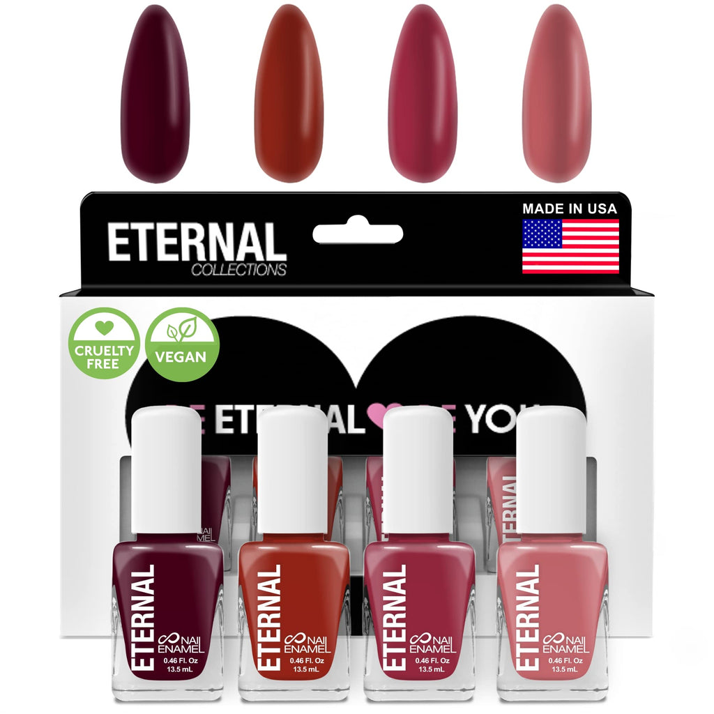 Eternal Rock & Rose Nail Polish Set - 4x13.5mL Pink, Red & Purple, Long-Lasting Quick-Dry, Made in USA