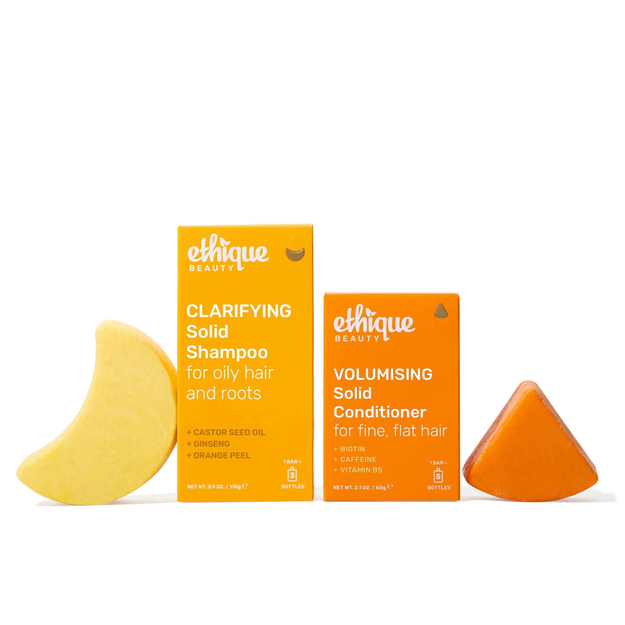 Ethique Beauty Clarifying Shampoo & Volumizing Conditioner Bar Set for Oily Hair | Plastic-Free, Vegan, Cruelty-Free - 2 Pack