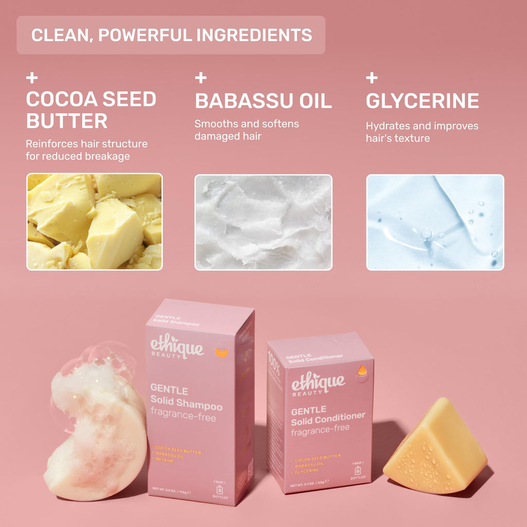 Ethique Gentle Unscented Shampoo Bar with Cocoa Butter | Plastic-Free, Vegan, Cruelty-Free, 3.88 oz