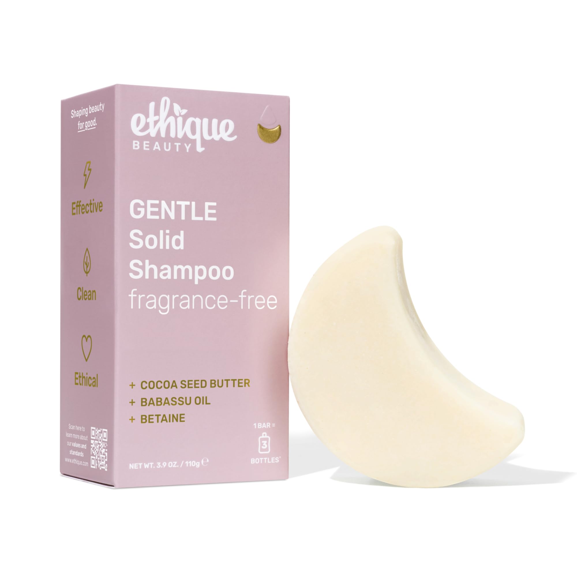 Ethique Gentle Unscented Shampoo Bar with Cocoa Butter | Plastic-Free, Vegan, Cruelty-Free, 3.88 oz