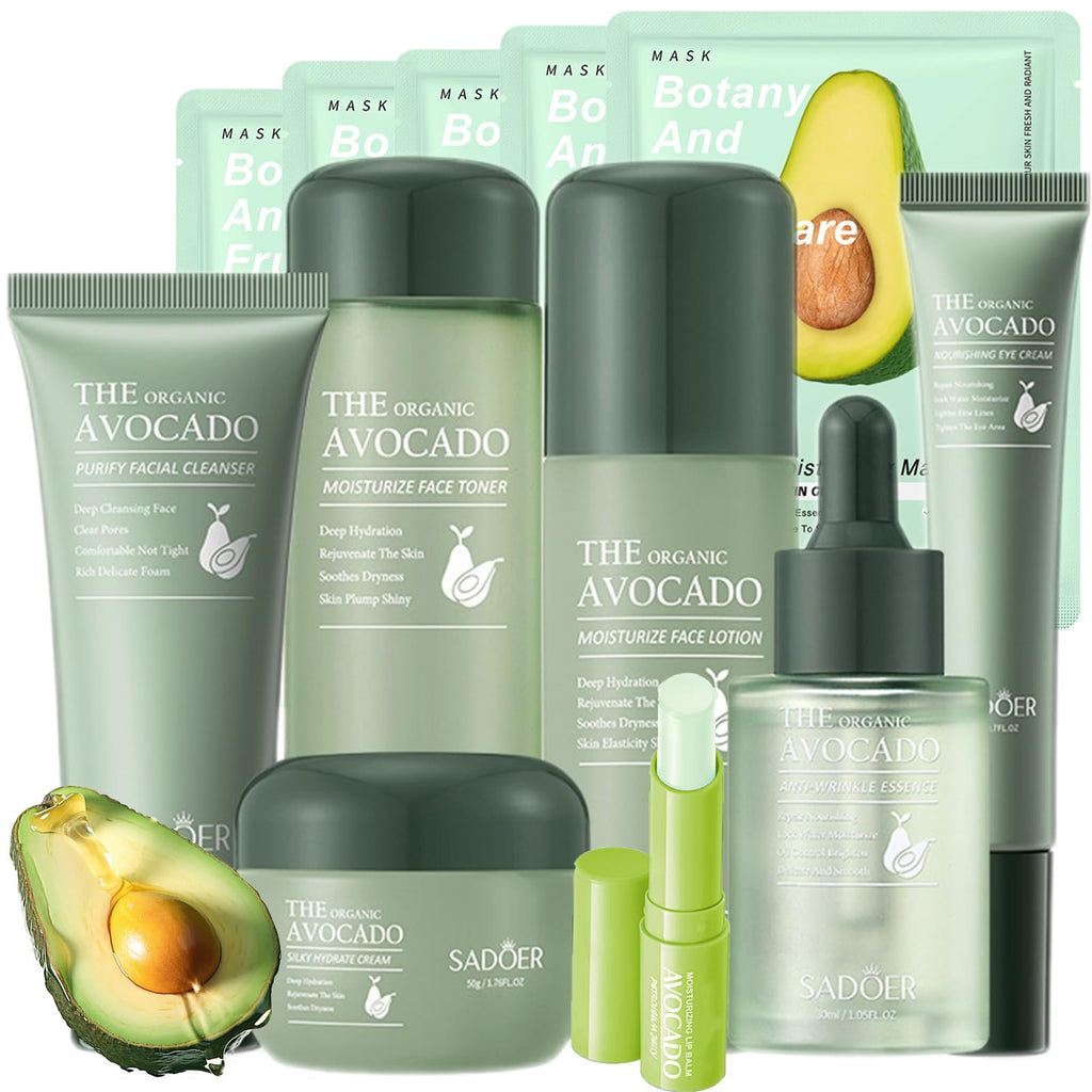 Etuanxi Avocado Skin Care Set – 12-Piece Gift Kit for Hydration, Pore Care & Gentle Firming