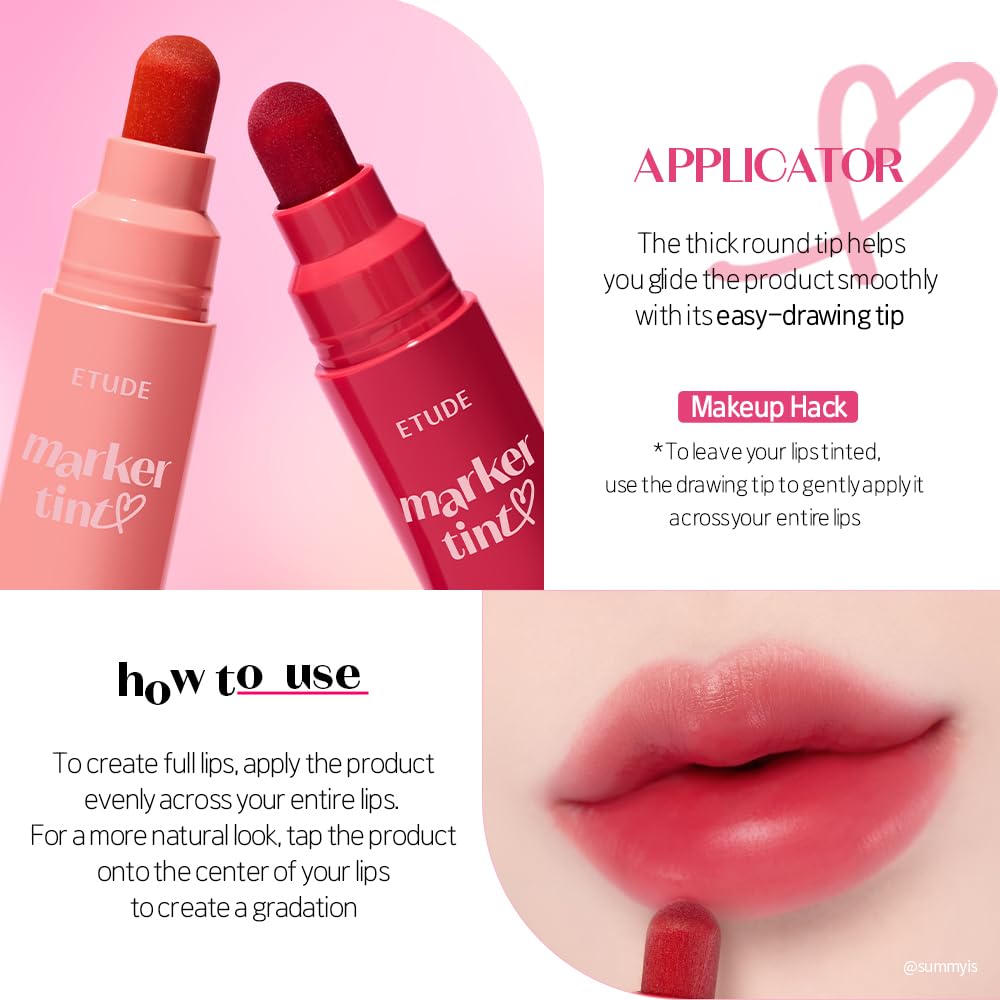 ETUDE Dear Darling Marker Tint #8 Cherry Punch – Hydrating & Long-Lasting Lip Stain