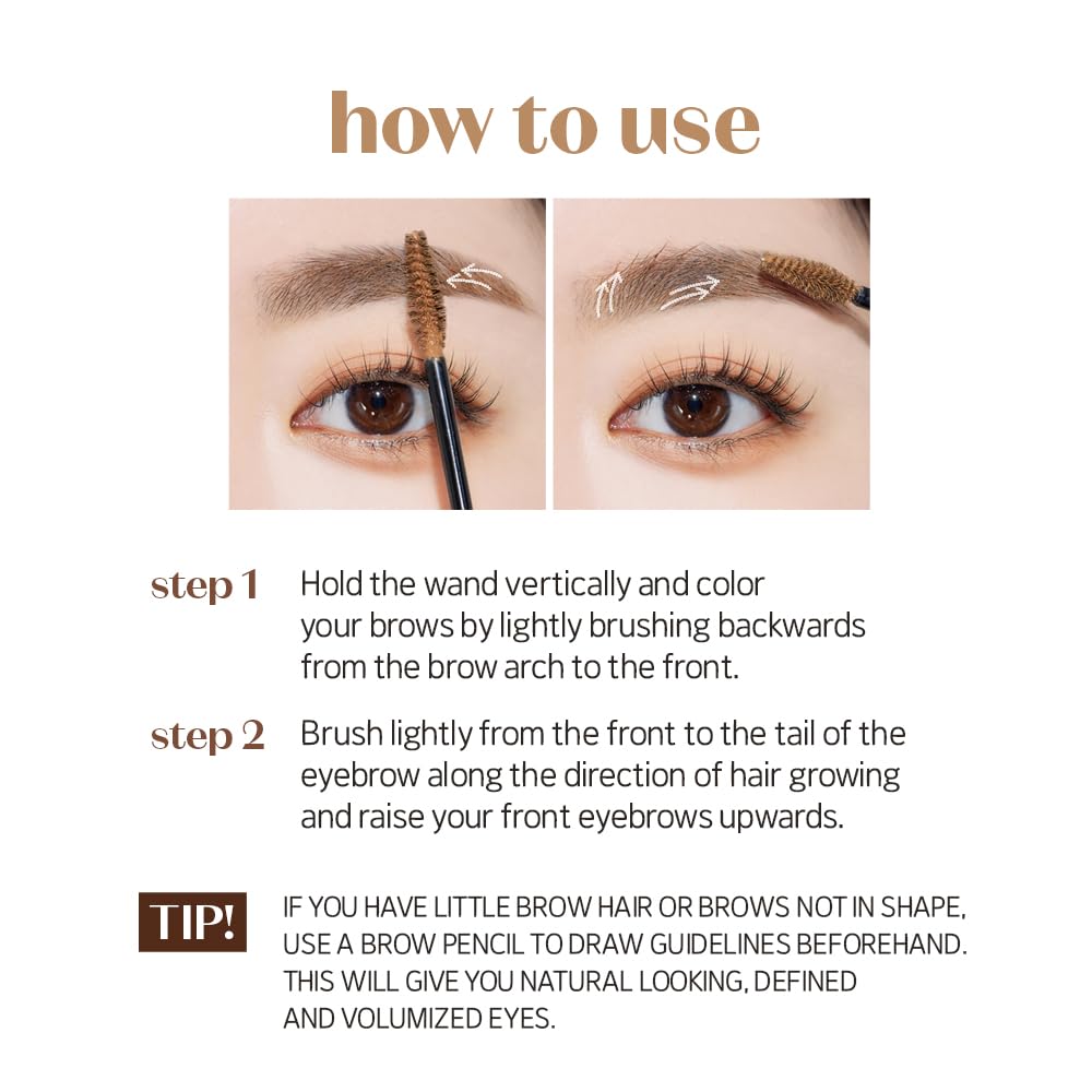 ETUDE Color My Brows Brow Mascara – 3D Natural Color, Moisturizing Gel, Long-Lasting Hold, Rich Brown