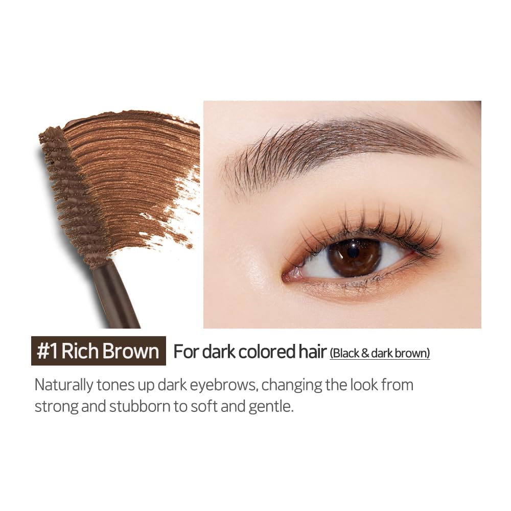 ETUDE Color My Brows Brow Mascara – 3D Natural Color, Moisturizing Gel, Long-Lasting Hold, Rich Brown