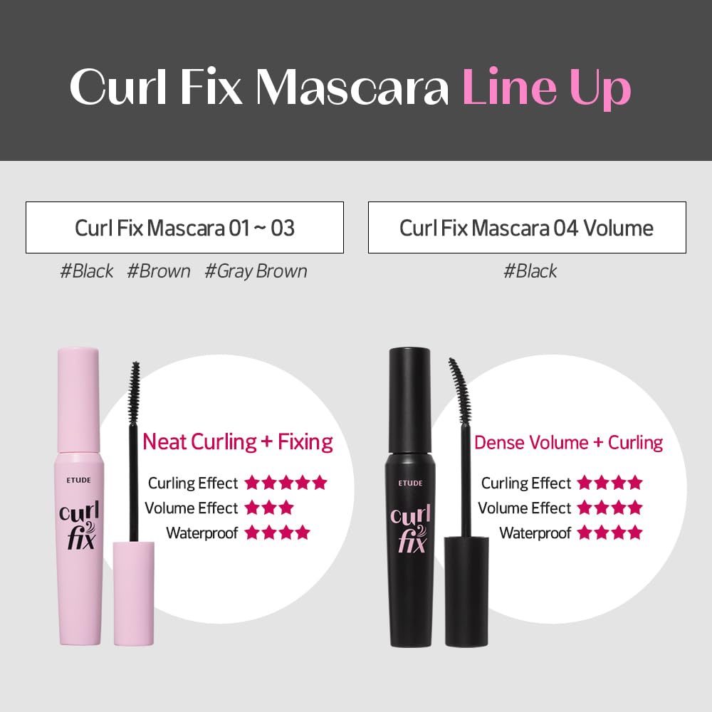 ETUDE Curl Fix Mascara Mini – 24h Waterproof Curl, Strong Lift, Vegan Certified, Black 0.14 fl oz